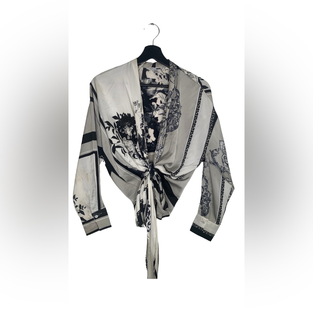 White and Black silk Top